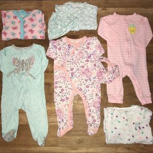 Jammies!! Lot of 6 Baby Girl Jammies, Size 6-9M